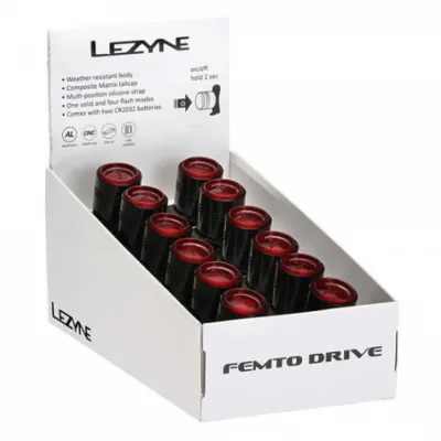 Пакування 36шт заднього світла LEZYNE FEMTO DRIVE BOX SET REAR Чорний 7 люменів Y13