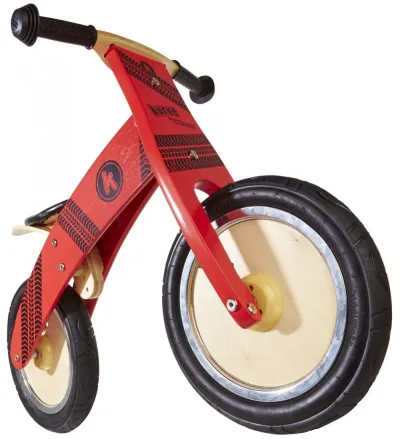 Біговел 12" Kiddimoto Kurve дерев'яний, з рисунком протектора, червоний