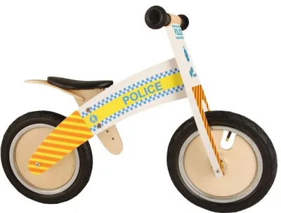Біговел 12" Kiddimoto Kurve дерев'яний, полицейская машина