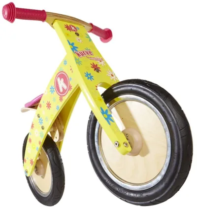 Біговел 12" Kiddimoto Kurve дерев'яний, жовтий з цветами