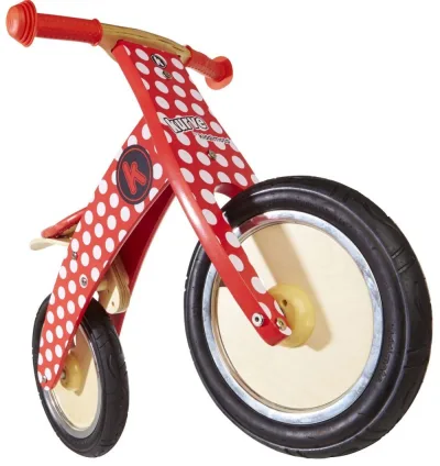 Біговел 12" Kiddimoto Kurve дерев'яний, червоний в Білий горошек