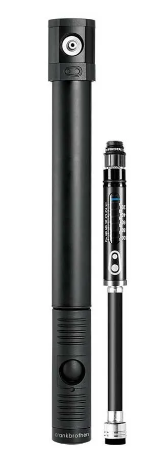 Мінінасос Crankbrothers KLIC HV GAUGE, алюмінієвий, з манометром, presta/schrader, 110psi / 7.6 bar, чорний